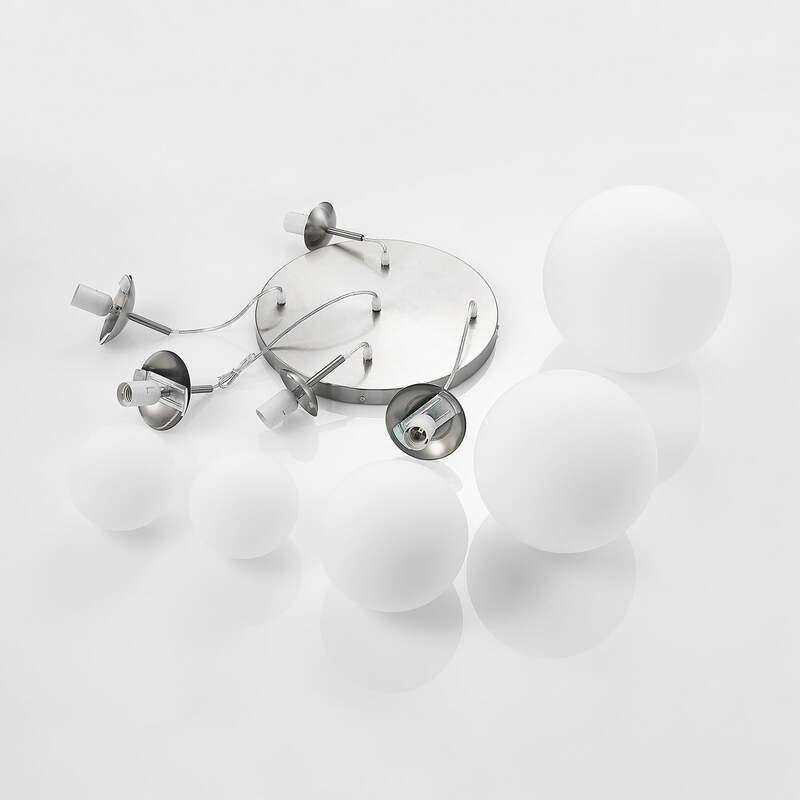 Lindby Hängeleuchte Heleska LED Pendelleuchte Lampe 5-flammig weiß Ø50cm nickel - 4251096595017