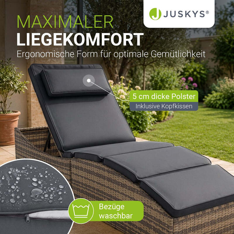 Faltbare Polyrattan Sonnenliege Lamia Relaxliege Gartenliege grau 200x60cm - 4262437181110