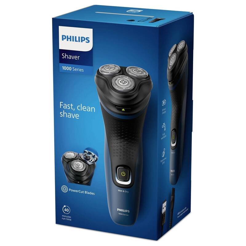 Philips S1151/00 Rotationsrasierer schwarz/blau nass & trocken mit Trimmer - 8720689024686