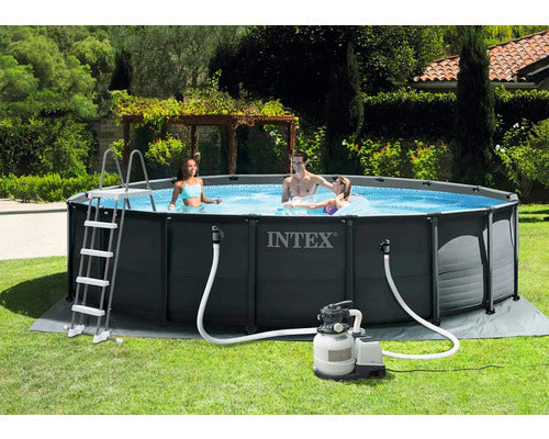 Intex Aufstellpool Framepool Ø 549 cm anthrazit Poolset mit Filteranlage Leiter - 6941057431598
