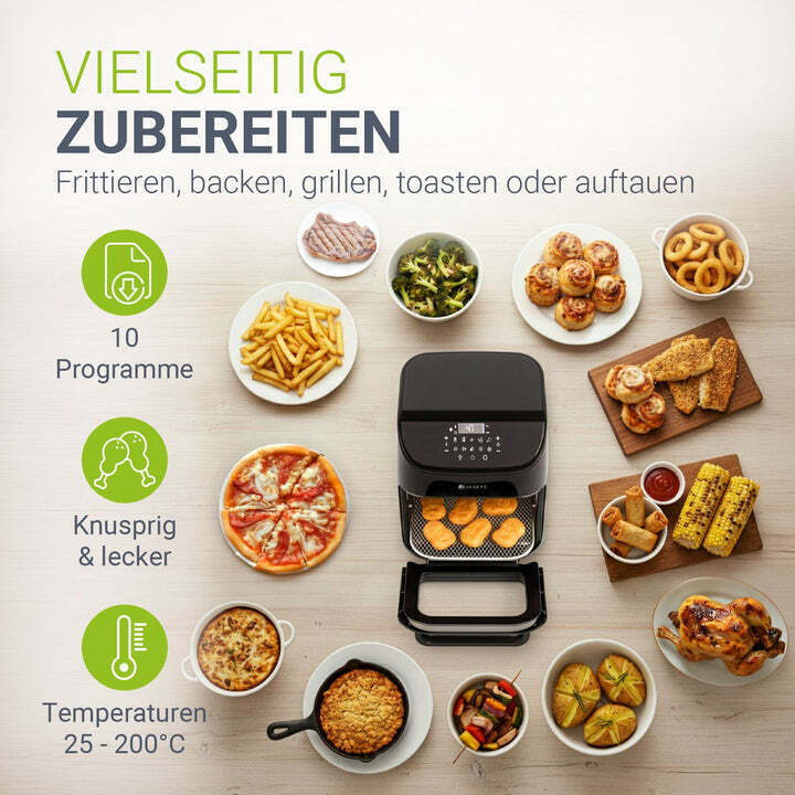 Heißluftfritteuse 12L Airfryer Fritteuse mit 10 Programmen schwarz Zubehör 1700W - 4262437185965