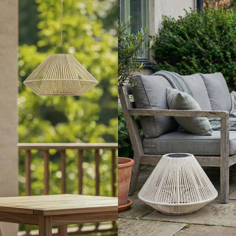 Lindby LED Solar Hängeleuchte Austas dimmbar Garten warmweiß beige Ø50cm IP54 - 4255830909443