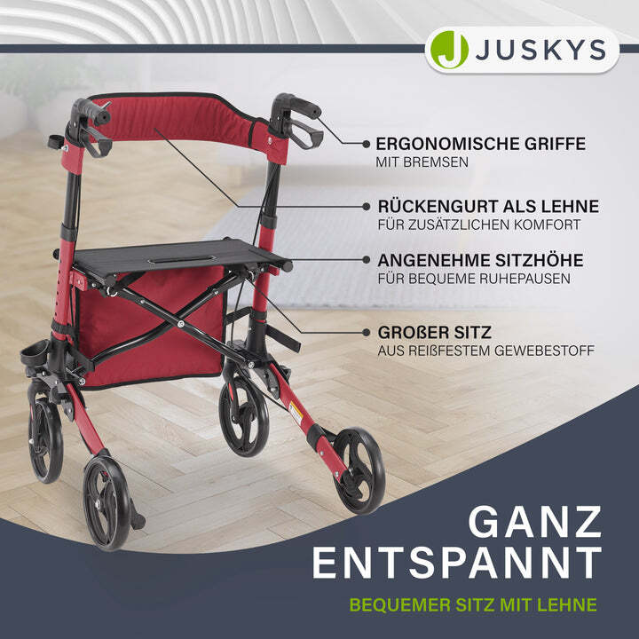 Aluminium Rollator Vital klappbar Gehhilfe höhenverstellbar Unabhängigkeit Rot - 4260565522690