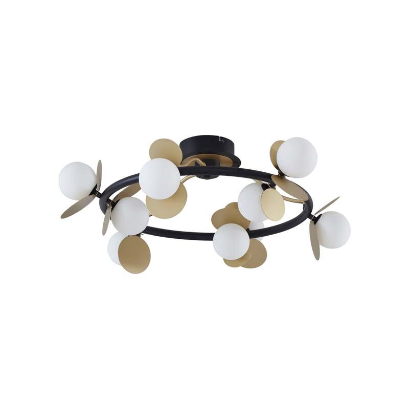 Lucande Deckenlampe Pallo LED dimmbar 9-flg schwarz-gold Glas Ø70cm Leuchte - 4251911775891
