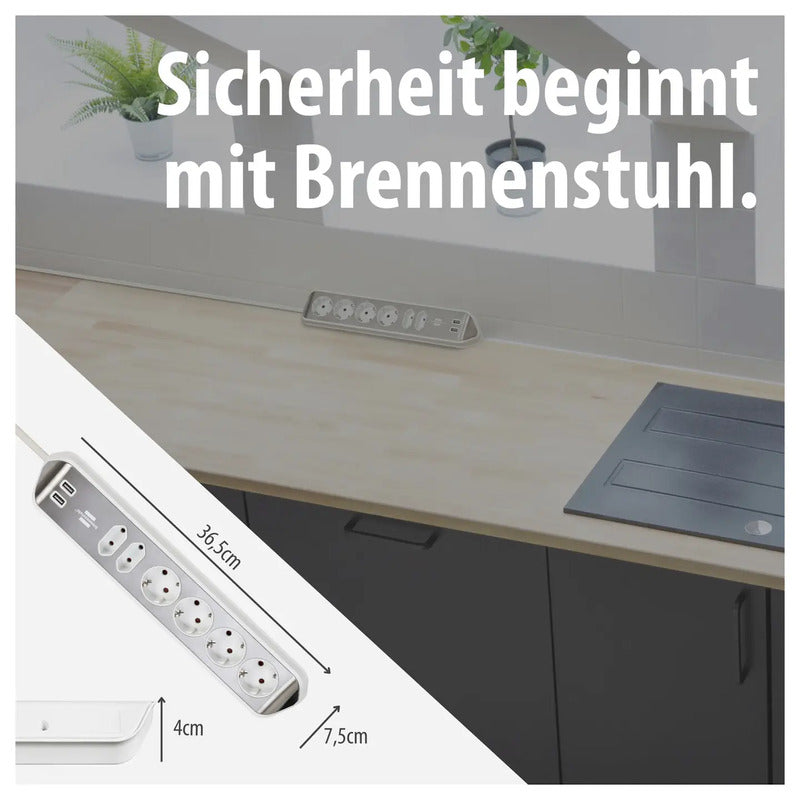 Brennenstuhl Tischsteckdose Silber 6-fach USB Schutzkontakt 2m Innenbereich 230V - 4007123672837