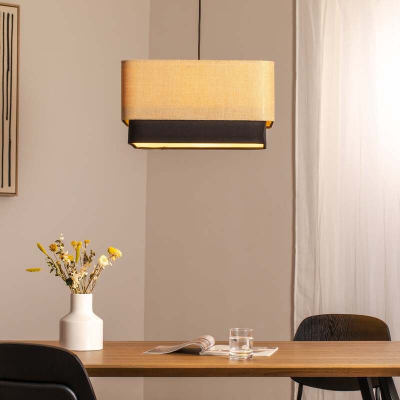 Hängeleuchte Kwadro Duo LED Pendelleuchte dimmbar schwarz beige 50x50cm Jute - 5906742034974