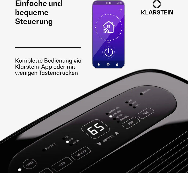 Klarstein Luftentfeuchter 60L für 65m² WLAN App leise 28dB grau - 4060656522611