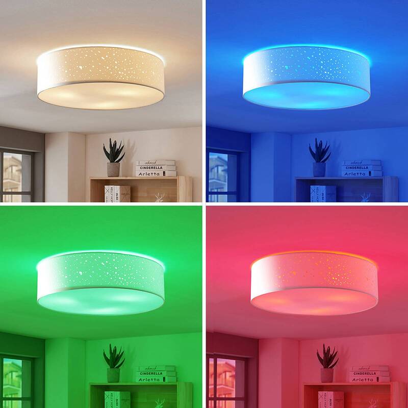 Lindby Deckenlampe Deckenleuchte Alwine LED weiß Stoff Metall WLAN dimmbar direk - 4251096553604
