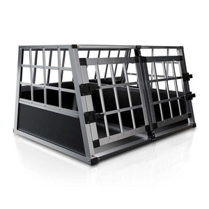 B-Ware Hundebox Auto Hundetransportbox Alu für mittelgroße Hunde Kofferraum 89x70x51 cm