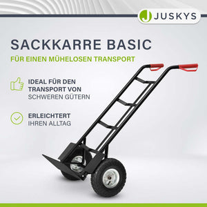 B-Ware Sackkarre Basic klappbar schwarz mit roten Griffen große Lufträder 100kg 118cm