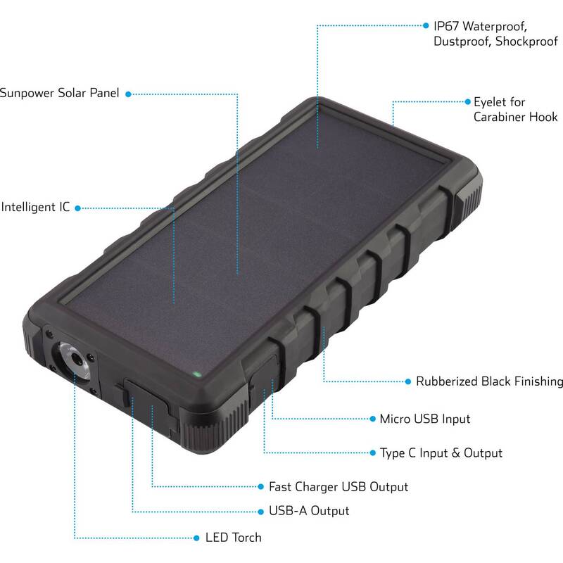 Voltcraft Solar-Powerbank 24000 mAh Akku Ladegerät USB schwarz 3 Ausgänge 6000 - 4053199521562