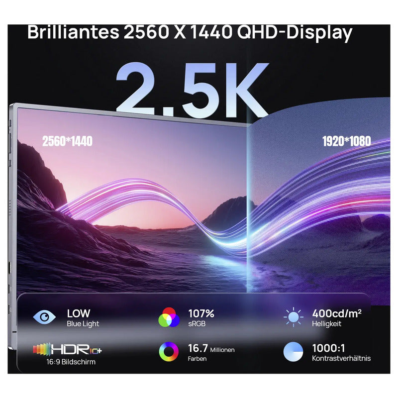 Arzopa Portabler Monitor Bildschirm 16,1 Zoll QHD 2560x1440 HDMI USB-C schwarz - 6975114120248