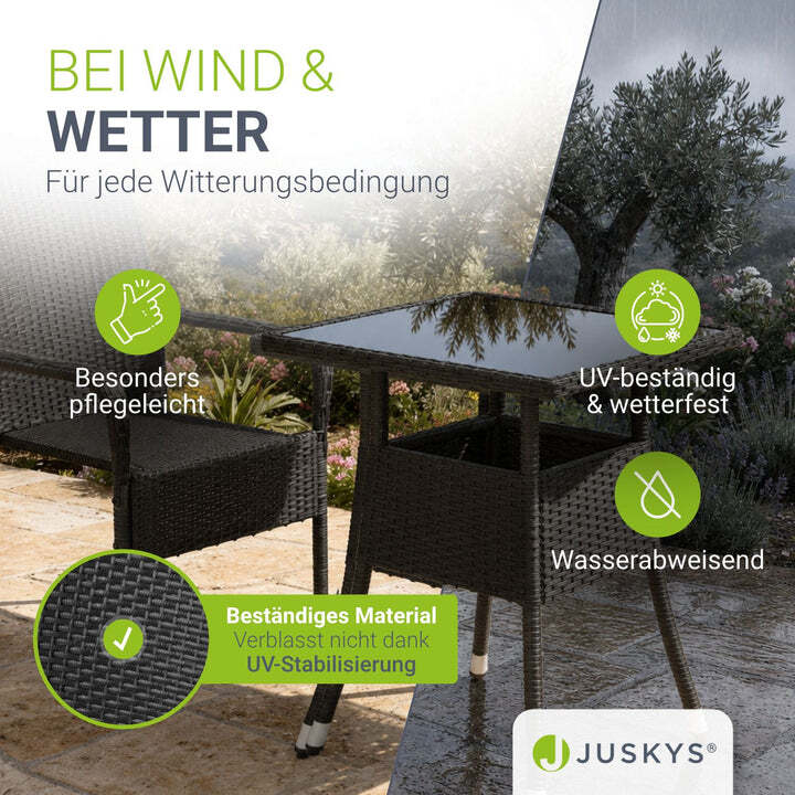 Eckiger Gartentisch Yoro Polyrattan Glasplatte wetterbeständig 60 cm schwarz - 4262437180182