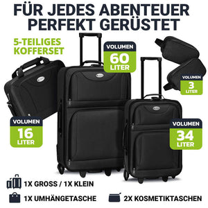 B-Ware Reise Trolley Kofferset Athen 5-teilig 2 Trolleys Umhängetasche Kosmetiktaschen