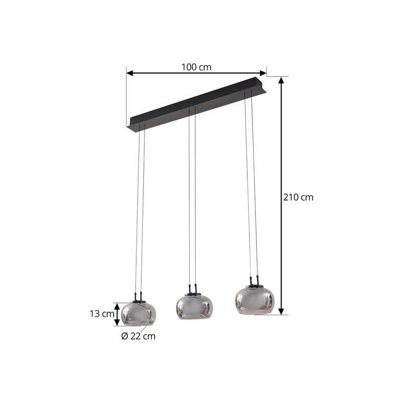Lucande LED Hängeleuchte Pendellampe Lampe rauchgrau Glas höhenverstellbar - 4251911791792