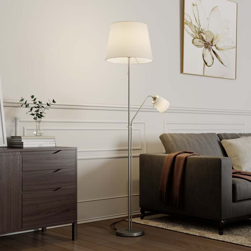 Lindby Stehleuchte Nantwin LED Stehlampe Lampe Leselampe nickel weiß 175cm - 4251096573411