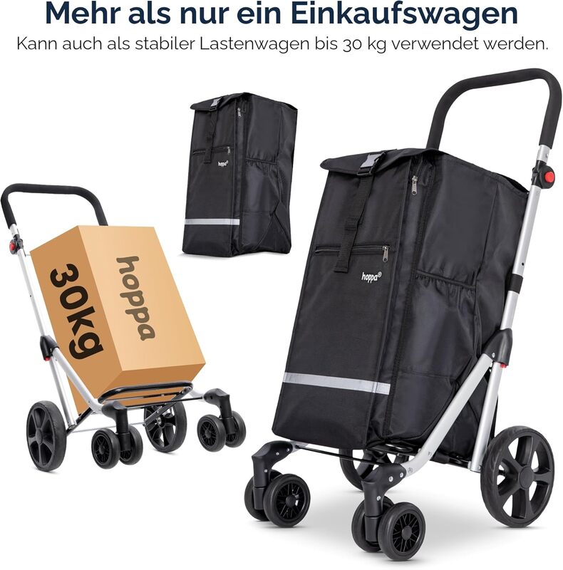 Hoppa Einkaufstrolley Einkaufswagen Einkaufsrolli Schwarz faltbar 6 Räder 74 L - 5060500952334