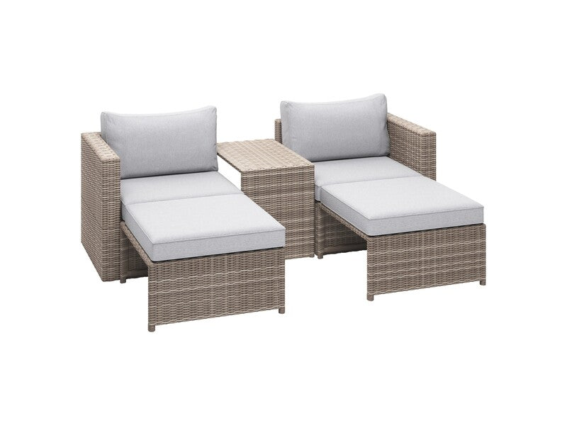 Balkonmöbel-Set Olea Mini 5-teilig Polyrattan hellgrau mit bequemen Auflagen - 4007876510691