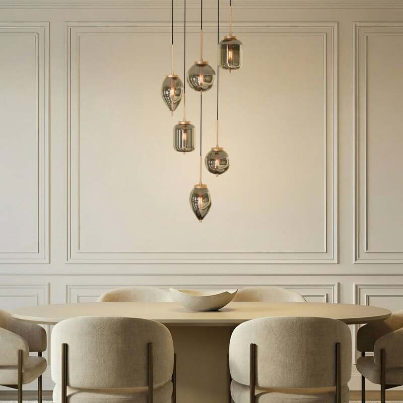 Lucande Hängeleuchte Pendelleuchte Elani Glas schwarz gold E14 LED 6-flammig - 4255830906374