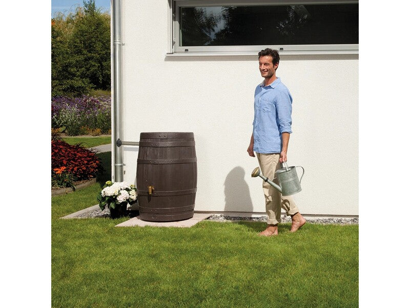 4Rain Regenfass Vino 400l Dunkelbraun Holzoptik Abnehmbarer Deckel Auslaufhahn - 4023122204541