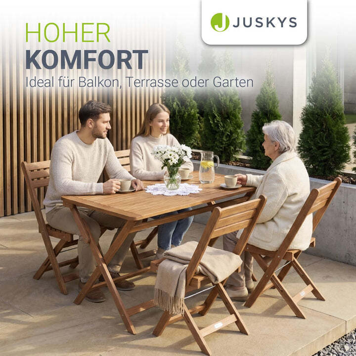 Gartenmöbel Set Rimini Akazienholz Gartengarnitur 5-teilig Tisch 4 Stühle Natur - 4262437187440