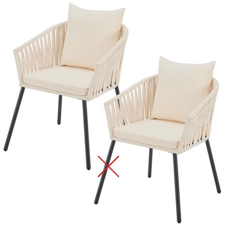 Gartenstuhl 2er Set Rope Stuhl Beige mit Seilgeflecht und Kissen Terrasse Balkon - 4262437184685