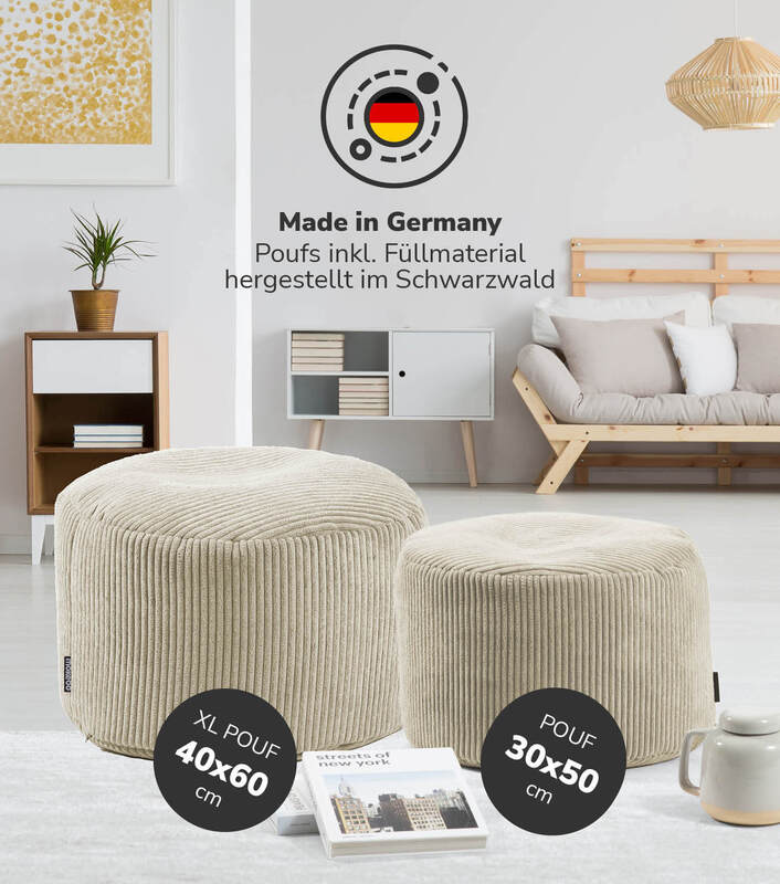 mokebo Indoor Pouf 'Der faule Lenz' Hocker Sitzhocker Fußhocker Cord 30x50 beige - 4260669189577