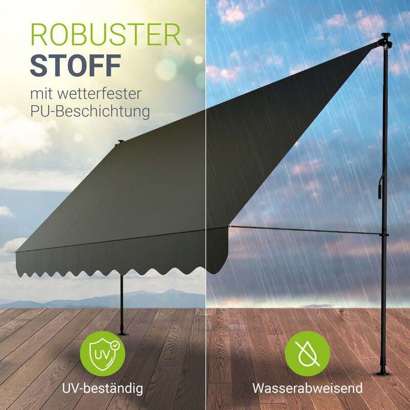 Klemmmarkise Kapstadt Sonnenschutz Handkurbel UV-beständig grau 400x120 cm - 4262437183763