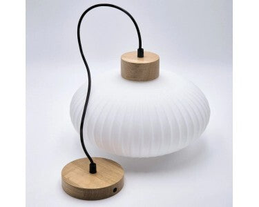 Lamkur Harmony Pendant Light, Ø 25 Cm, White/oak, Glass/wood - 5907687453493