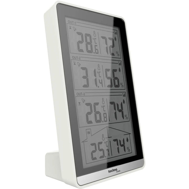 TechnoLine WS 7060 Funk-Thermo-/Hygrometer mit 3 Außensensoren, Weiß/Schwarz - 4029665070605