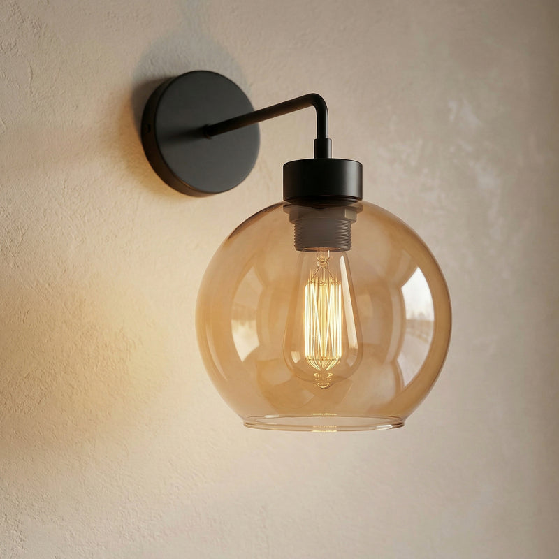 Wandleuchte Cubus schwarz bernstein E27 dimmbar Lampe Leuchte Ø18cm 30cm hoch - 5901780541354