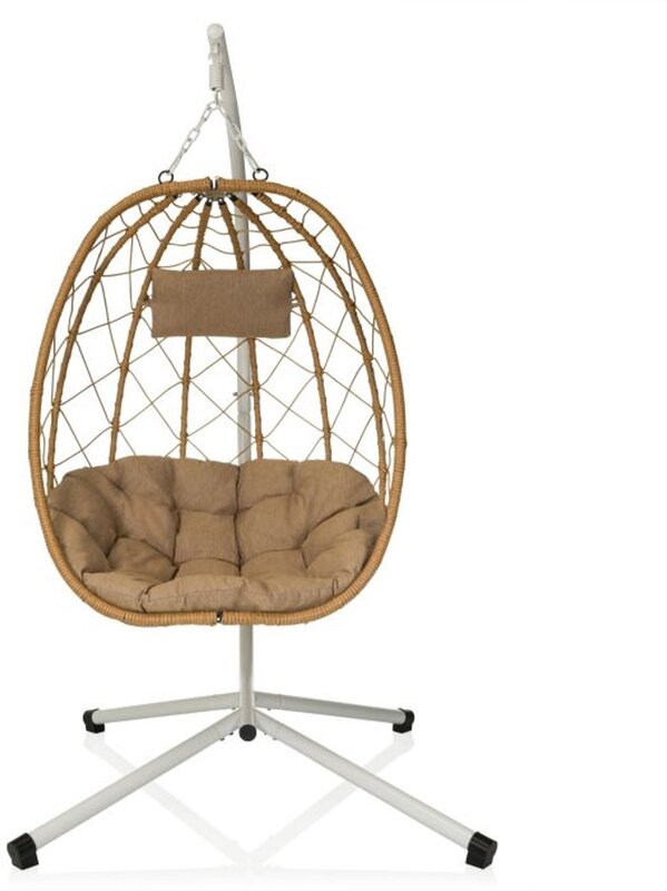 hjh LIVING COCOVA Hängesessel weiß/beige mit Kissen UV-beständig 98x114x188 cm - 4064323107125