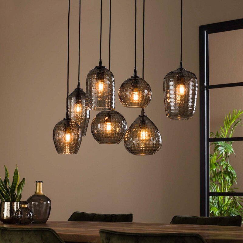 Hängeleuchte Pendelleuchte Vanderberg rauchgrau Metall Glas 7-flammig E27 LED - 8713244170805