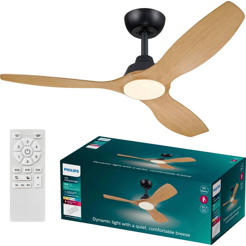 Philips Ventilator Deckenventilator LED Lüfter Olas holz schwarz Fernbedienung - 8720169370012