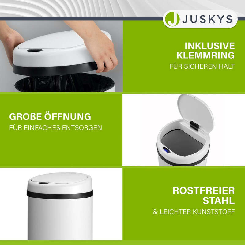 Runder Mülleimer Abfalleimer mit Sensor 30L Hygienisch Weiß für Küche und Bad - 4260565529675