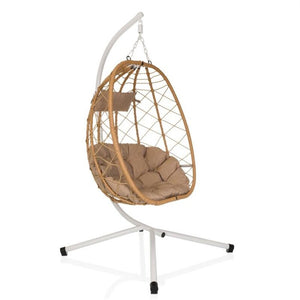 B-Ware hjh LIVING COCOVA Hängesessel weiß/beige mit Kissen UV-beständig 98x114x188 cm