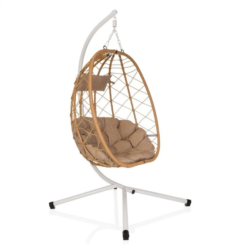 hjh LIVING COCOVA Hängesessel weiß/beige mit Kissen UV-beständig 98x114x188 cm - 4064323107125