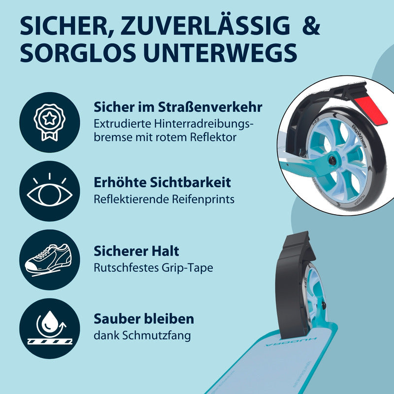 HUDORA BigWheel 180 Advanced Junior Scooter für Kinder ab 3 Jahren, hellblau - 4005998142219