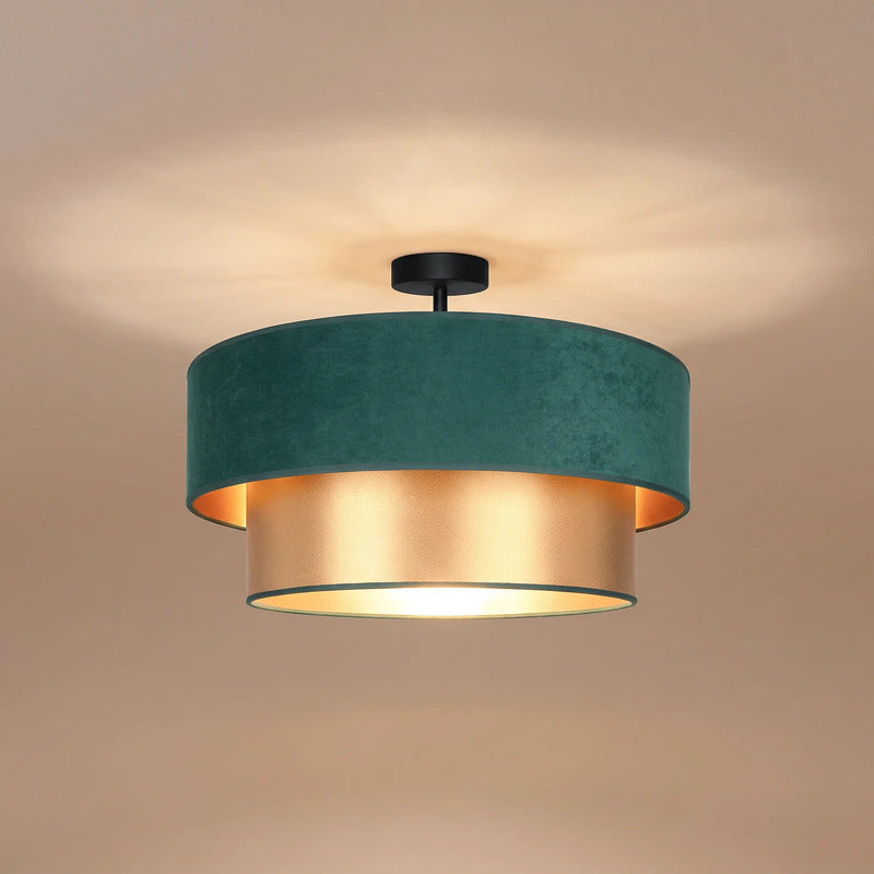 Deckenlampe Dorina LED Lampe Leuchte grün gold Ø60cm E27 Textil Metall 23cm - 0000010059330