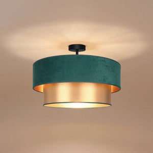 B-Ware Deckenlampe Dorina LED Lampe Leuchte grün gold Ø60cm E27 Textil Metall 23cm