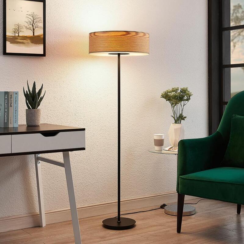 Lampenwelt.com Holz-Stehleuchte Stehlampe Lampe Leuchte Dominic in runder Form - 4251096557770