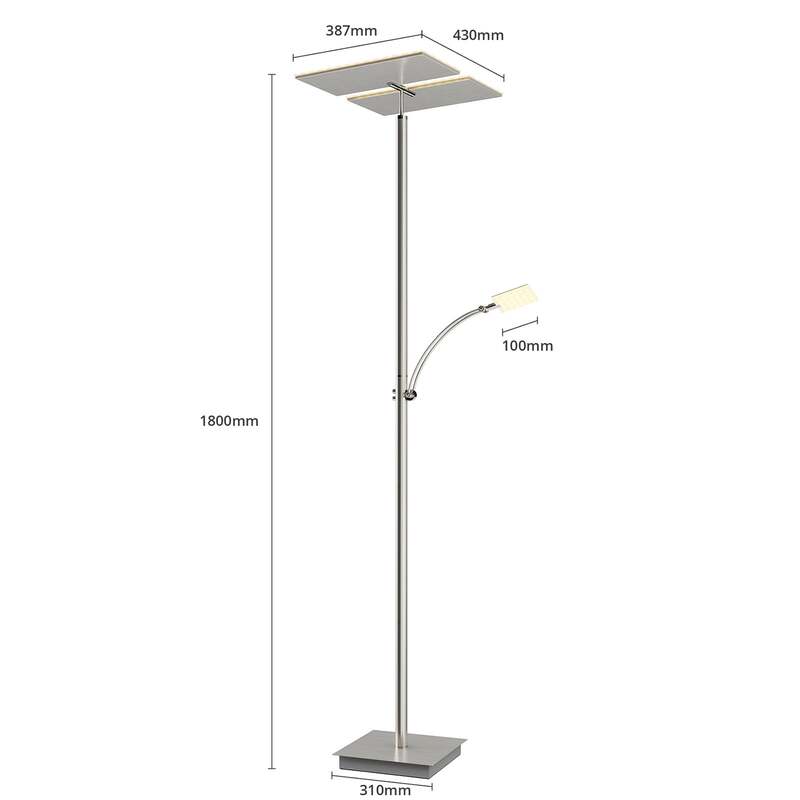 Lucande Stehleuchte Parthena LED dimmbar nickel 180cm Leselampe warmweiß Lampe - 4251096575682