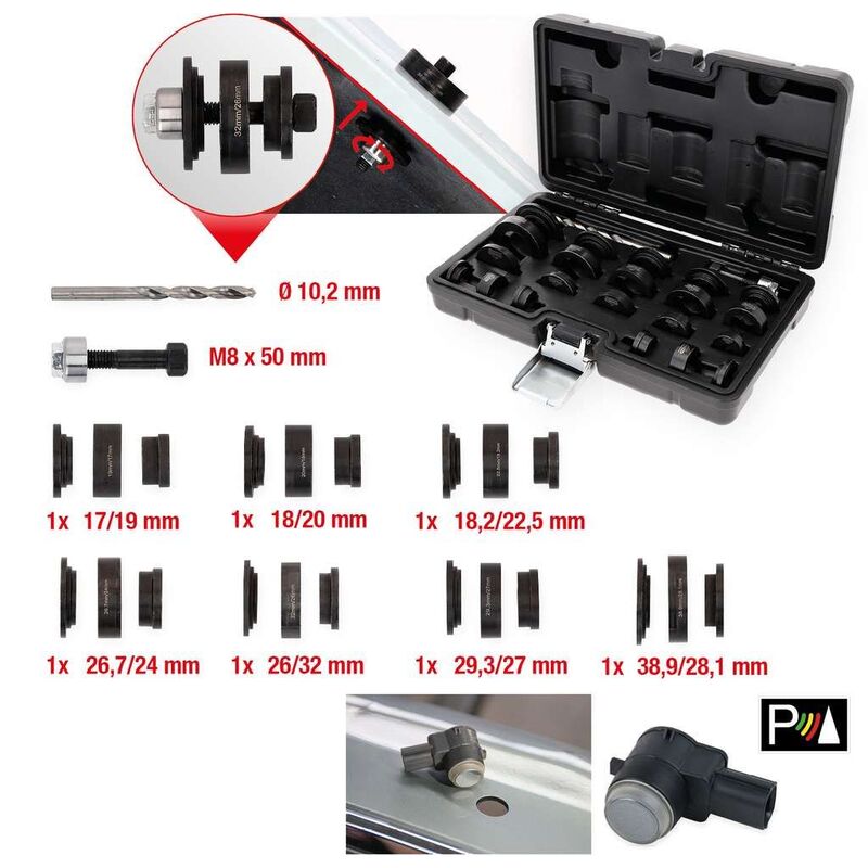 KS Tools Lochstanzen-Satz 23-tlg für Parksensoren, kompatibel mit 98% Fahrzeugen - 4042146962589