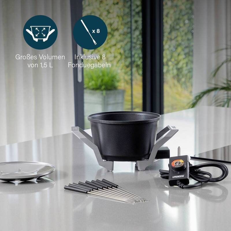 Princess Fonduegerät Fondue 800W Kontrollleuchte 1,5l Aluminium schwarz - 8713016100511