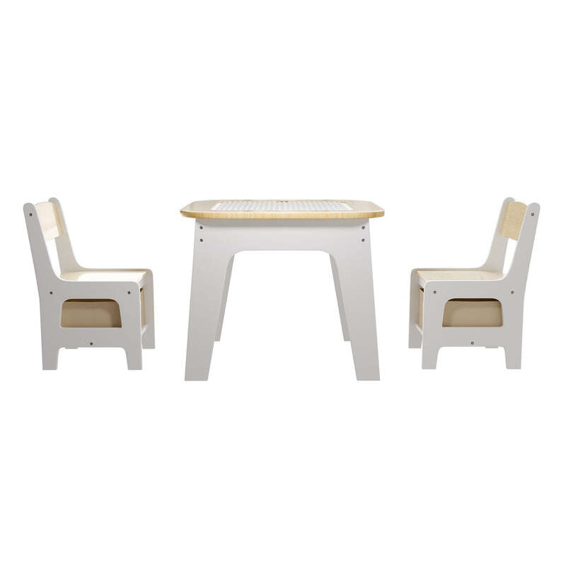 Kinderspieltisch Milou mit zwei Stühlen Stauraum und Schubfächern aus Holz natur - 4262437182803