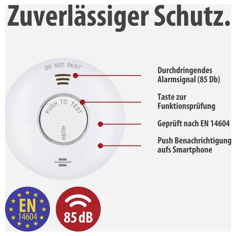 Brennenstuhl Rauchwarnmelder batteriebetrieben App-Steuerung 85dB Ø120mm - 4007123688951
