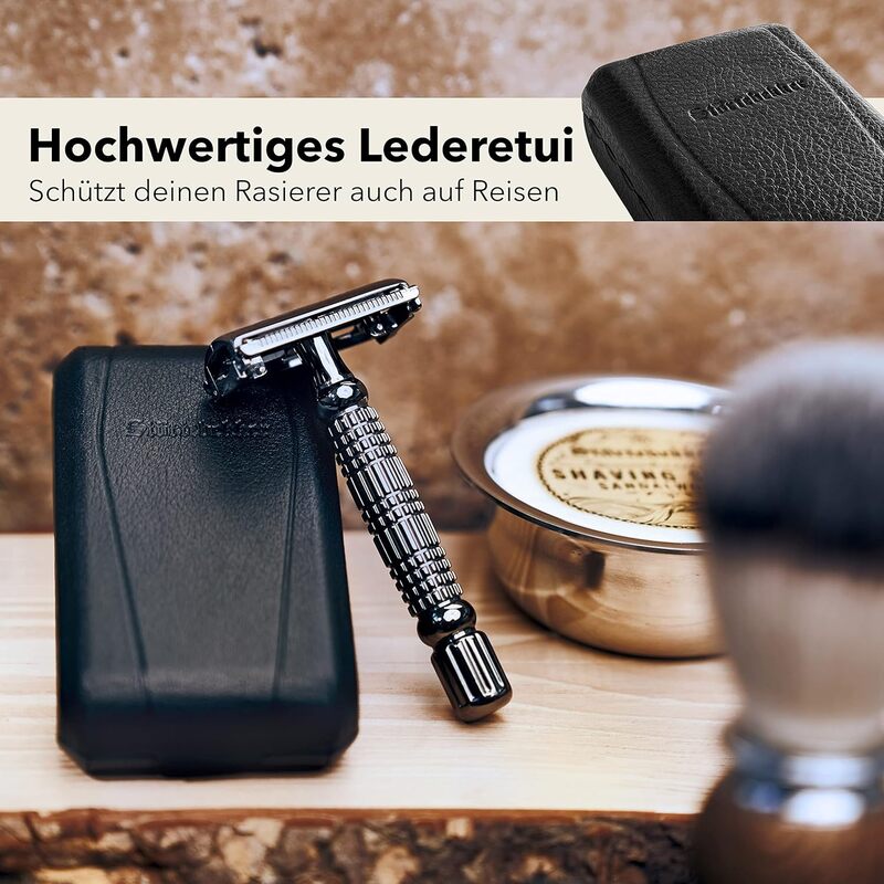 Störtebekker Rasierhobel Rasierer Nassrasier 10 Klingen Etui mit Spiegel schwarz - 4260554490061