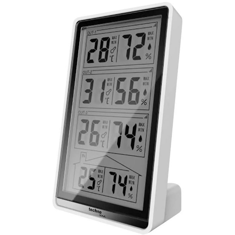 TechnoLine WS 7060 Funk-Thermo-/Hygrometer mit 3 Außensensoren, Weiß/Schwarz - 4029665070605