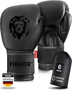 FIGHTR Boxhandschuhe aus echtem Leder für Boxen MMA Kickboxen 12 oz schwarz - 4260723850474