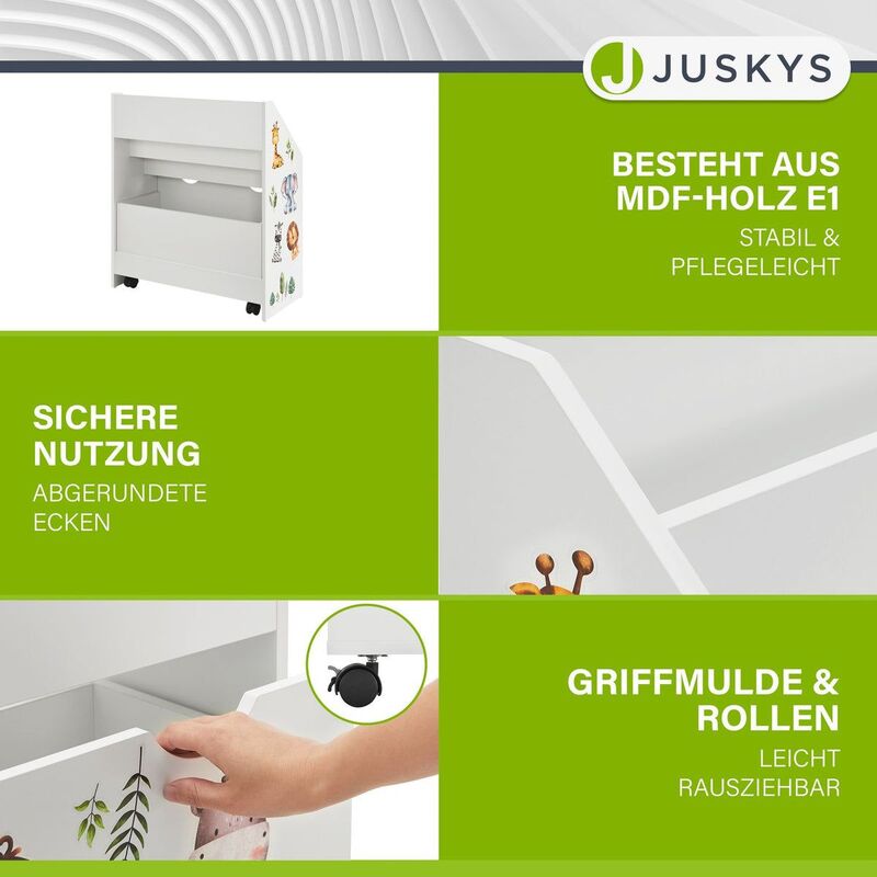 Kinder Bücherregal mit 3 Fächern und herausziehbarer Spielzeugkiste für Ordnung - 4260565526704
